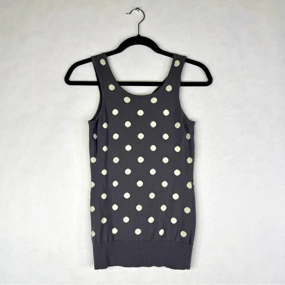 ANTHROPOLOGIE / BARASCHI Gray & White Polk Dot Strapy Knit Tank - Sz M - Picture 6 of 11